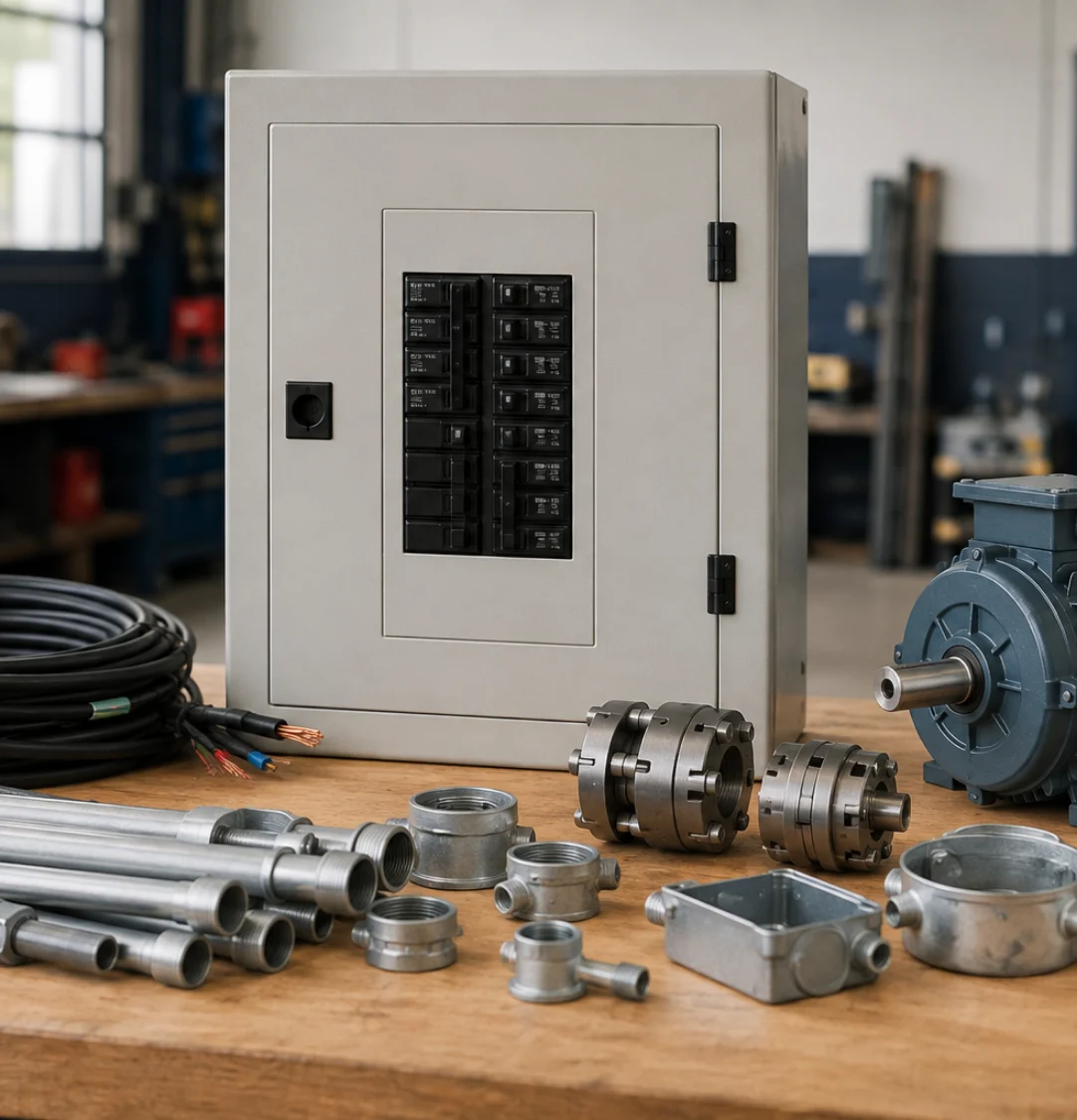Electrical panel, cables, motor and mechanical components